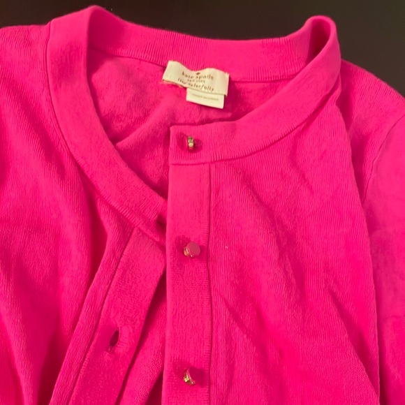 Kate Spade Womens Pink Cardigan Sweater Size XS Bow details on cuffs 3/4 sleeve - Picture 2 of 3